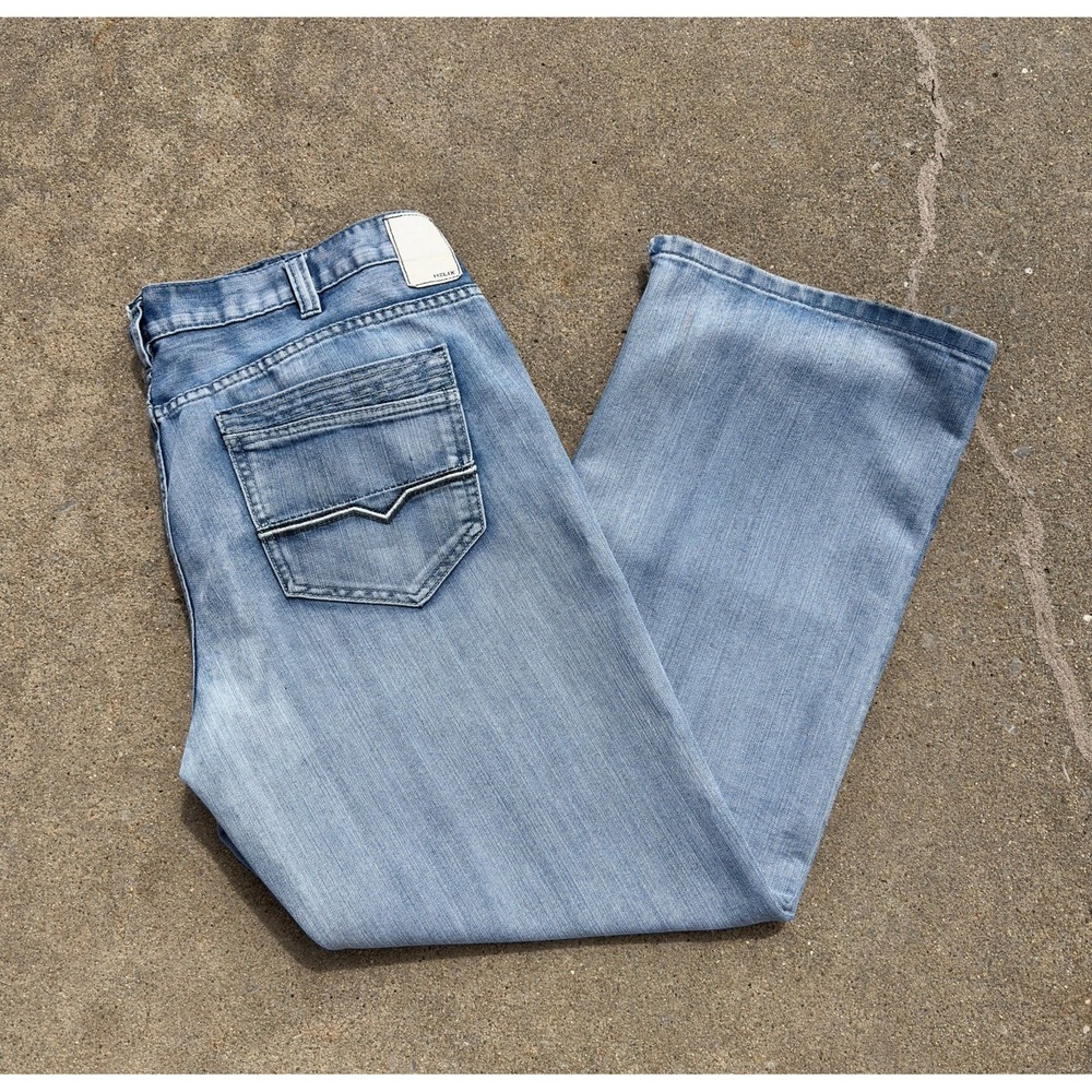 Helix Loose Straight Jeans Men's 38x32 Blue Distressed Denim Relaxed Fit N56 Y2K